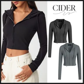 Cider  |Street Style Long Sleeves Plain Cropped Tops