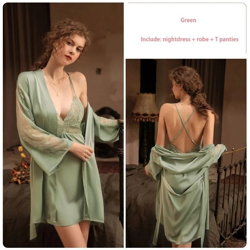 CINOON 3 Pieces Women Pajamas Sets Faux Silk Pajamas Sleepwear Set