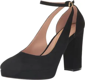 Cole Haan Remi Platform Black Suede Ankle Strap Pointed Toe Block Heeled Pumps