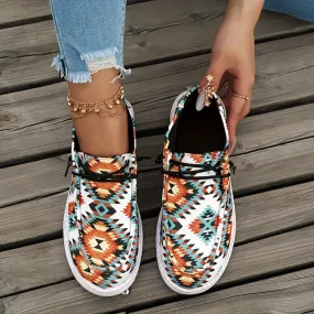 Colorful Geometric Print Walking Shoes, Lightweight Low Top Travel Sport Flat Shoes, Women's Footwear