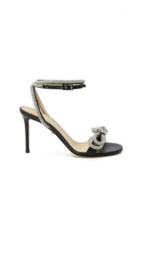 Crystal Buckle Calf Leather Sandals - Black