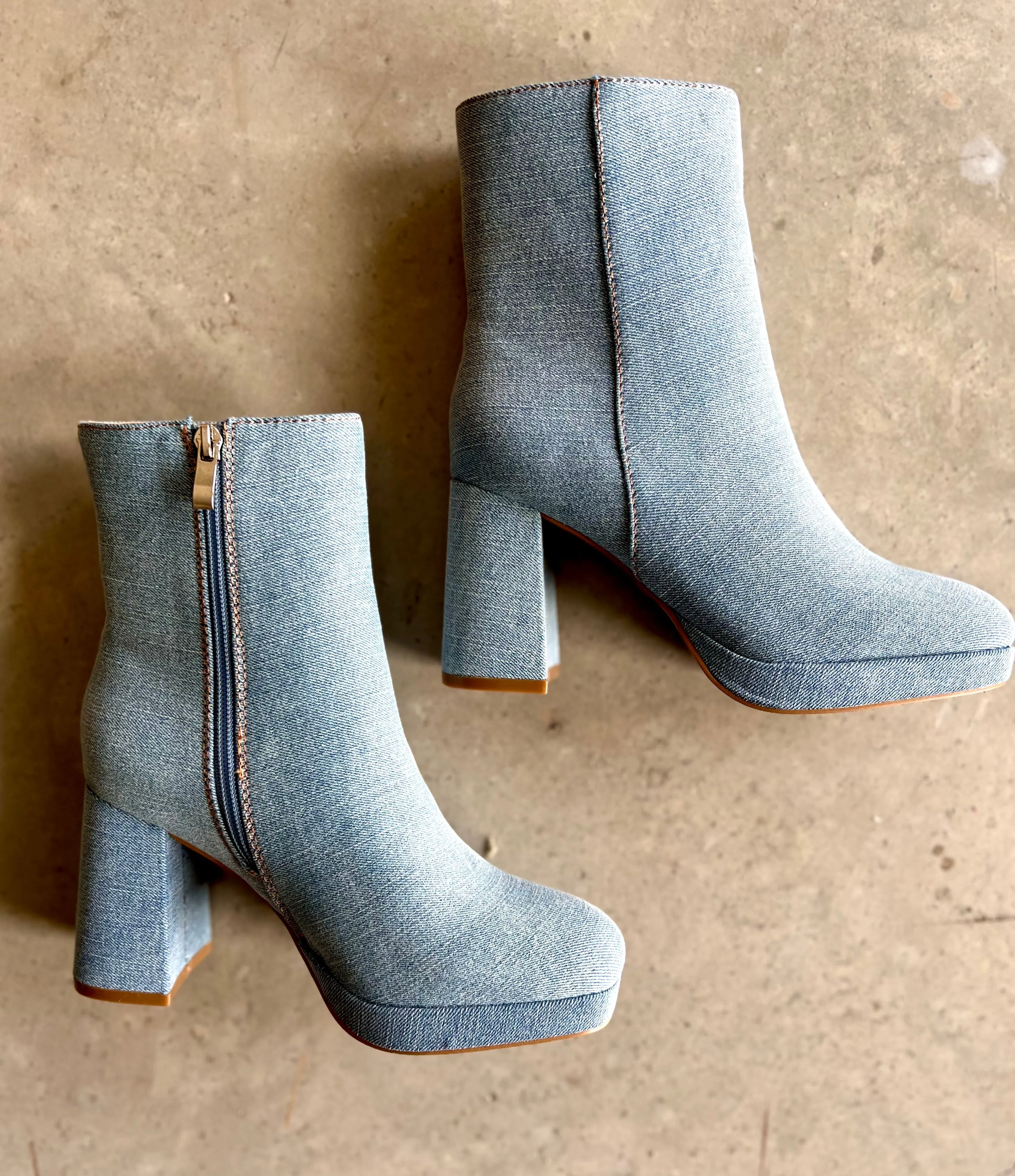 Denim Platform Bootie