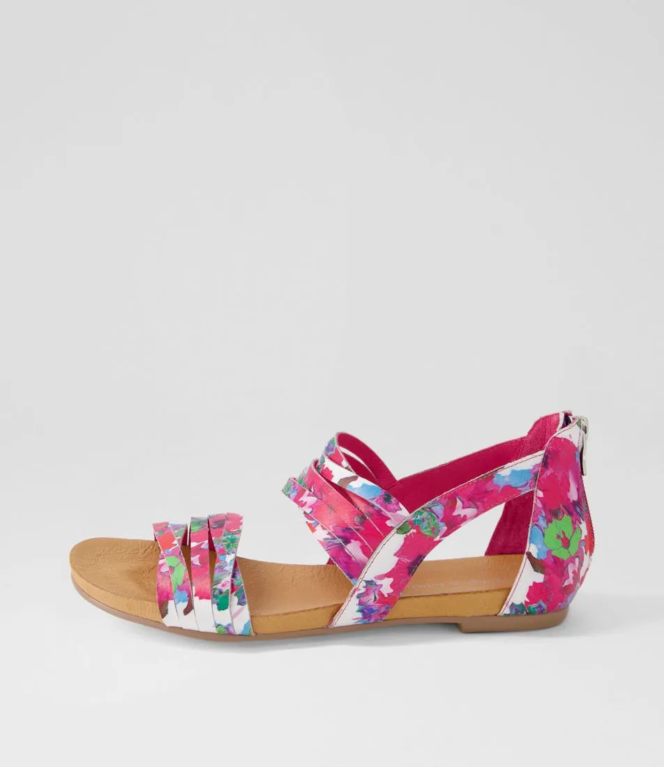 DJANGO & JULIETTE Jewelsy Bright Poppy Print Leather Sandals