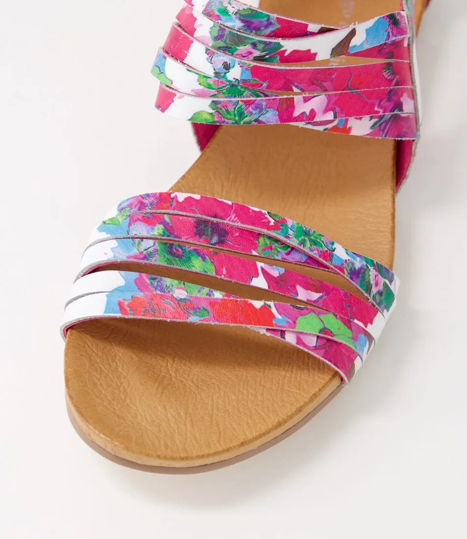 DJANGO & JULIETTE Jewelsy Bright Poppy Print Leather Sandals