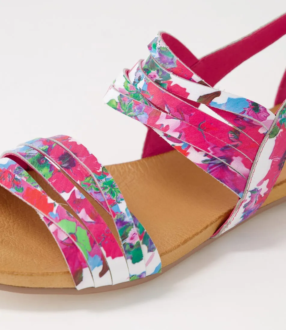 DJANGO & JULIETTE Jewelsy Bright Poppy Print Leather Sandals