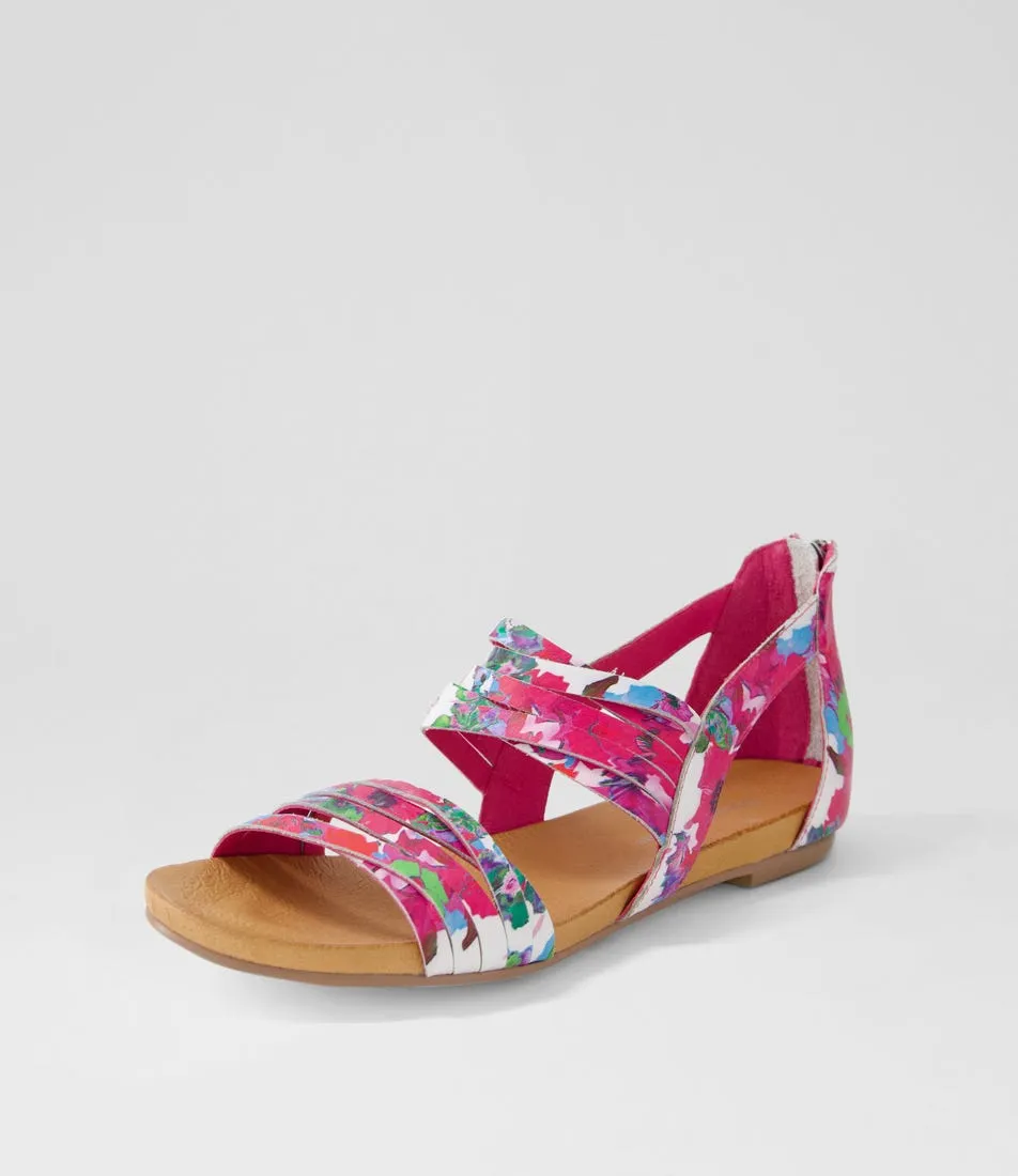 DJANGO & JULIETTE Jewelsy Bright Poppy Print Leather Sandals