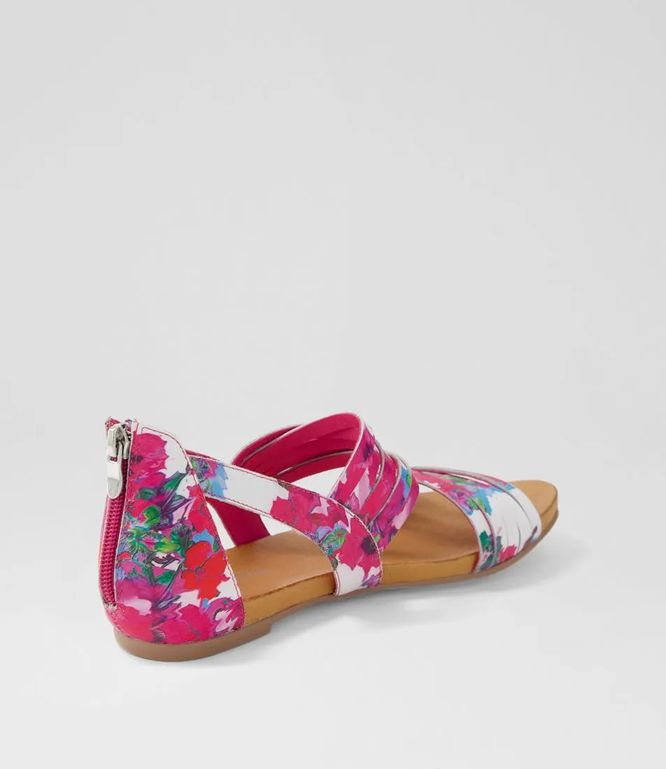 DJANGO & JULIETTE Jewelsy Bright Poppy Print Leather Sandals