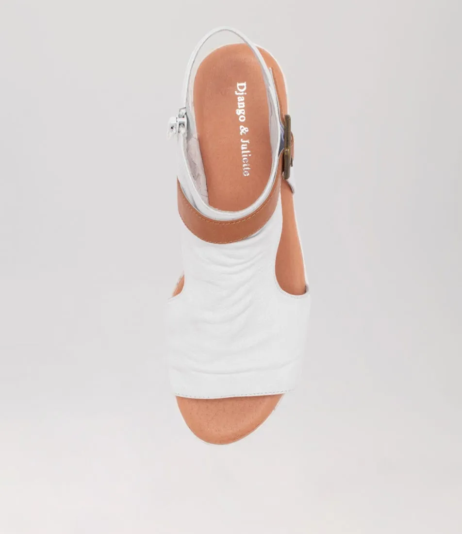 DJANGO & JULIETTE Oliza White Dark Tan Leather Sandals Ws