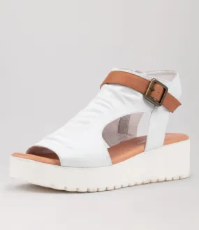 DJANGO & JULIETTE Oliza White Dark Tan Leather Sandals Ws