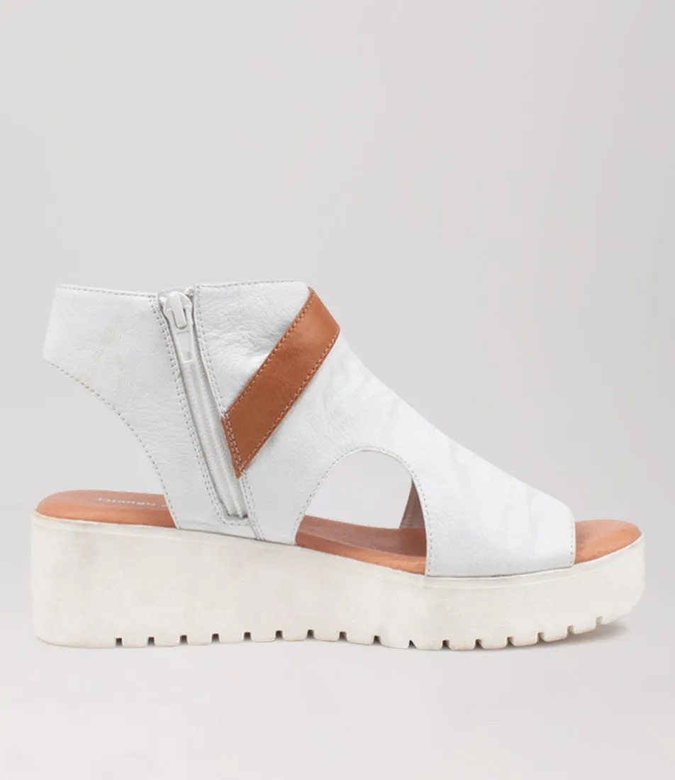 DJANGO & JULIETTE Oliza White Dark Tan Leather Sandals Ws