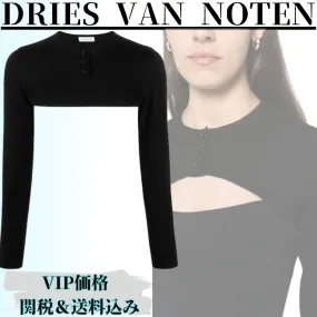 Dries Van Noten  |Wool Long Sleeves Plain Logo Cropped Tops Cardigans