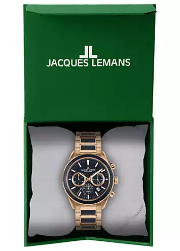 Eco Power Solar Chronograph Rose Gold Plated & Vegan Apple Skin Men’s Bracelet Watch by Jacques Lemans | Look Again