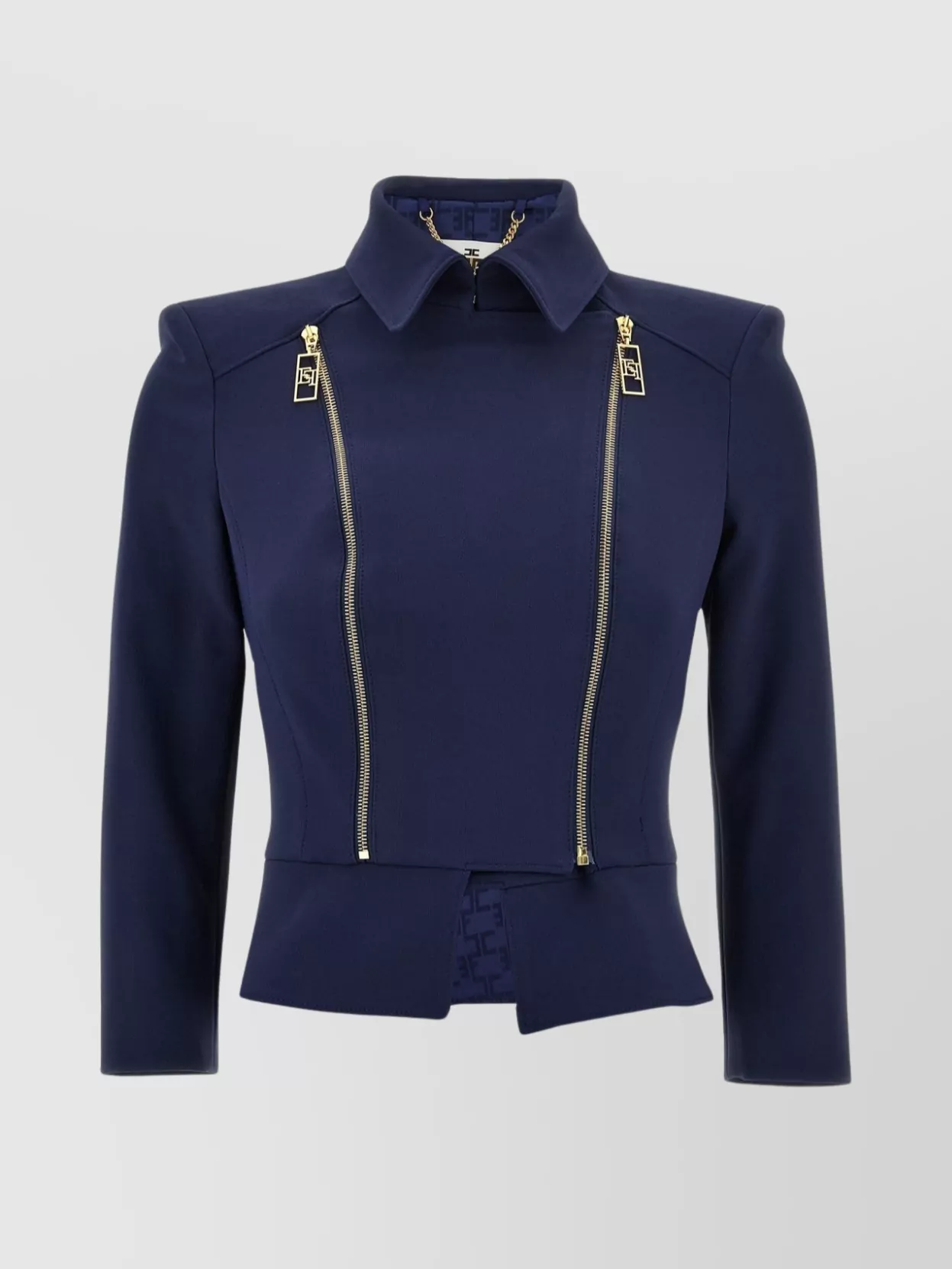 Elisabetta Franchi   Structured shoulder jacket with gold zippers