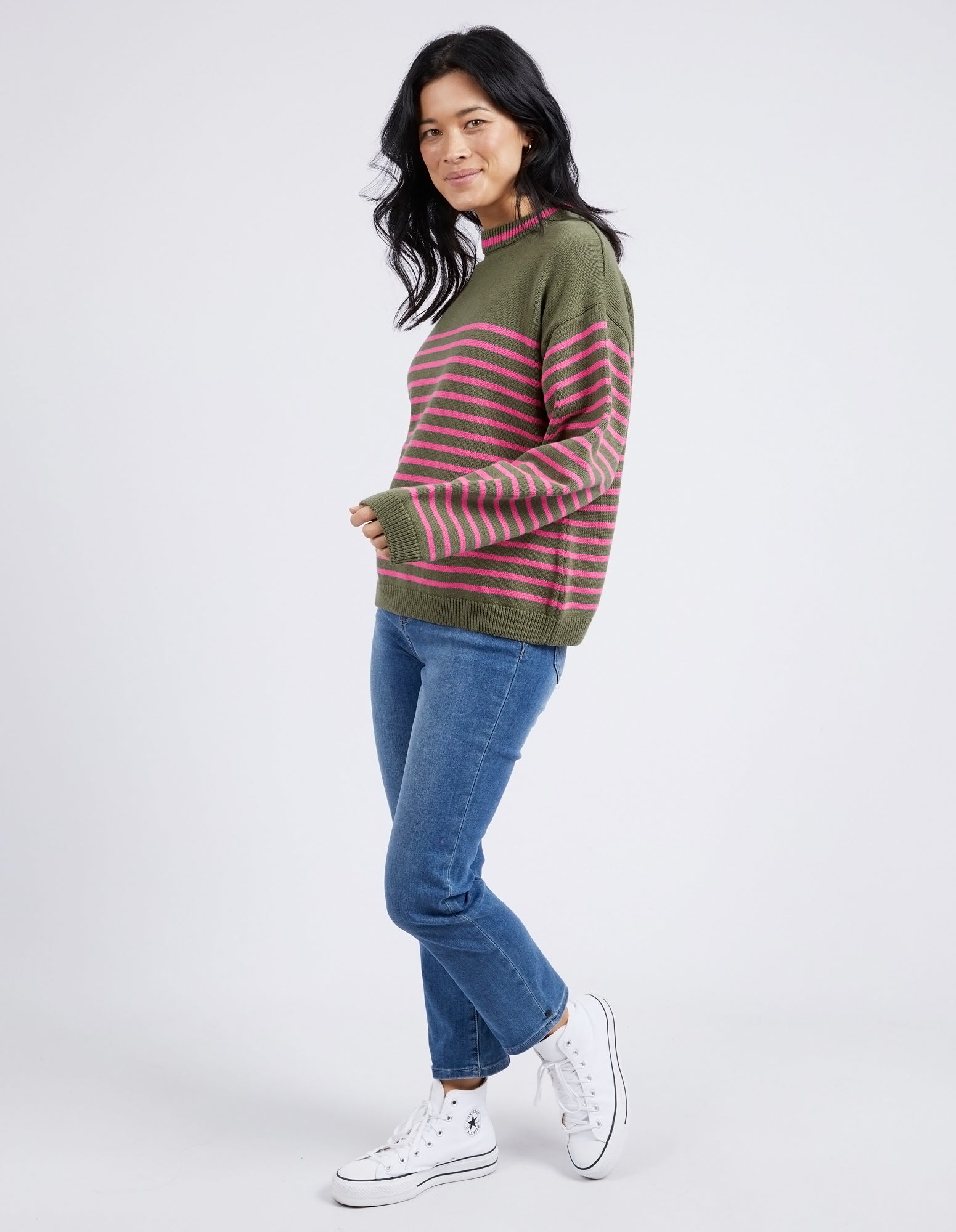 Elm Penny Stripe Knit - Clover/Shocking Pink Stripe