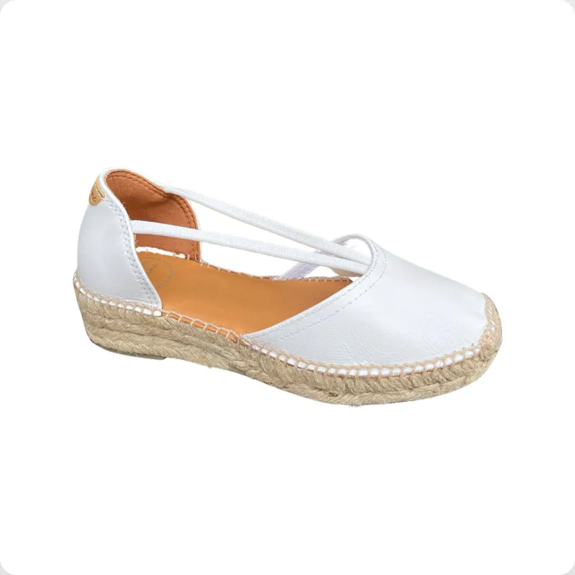 Erla White Leather Espadrille with Elastic