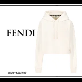 FENDI  |Monogram Long Sleeves Plain Logo Cropped Tops