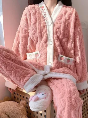 Fruit Plush Pink Fleece Pajama Set