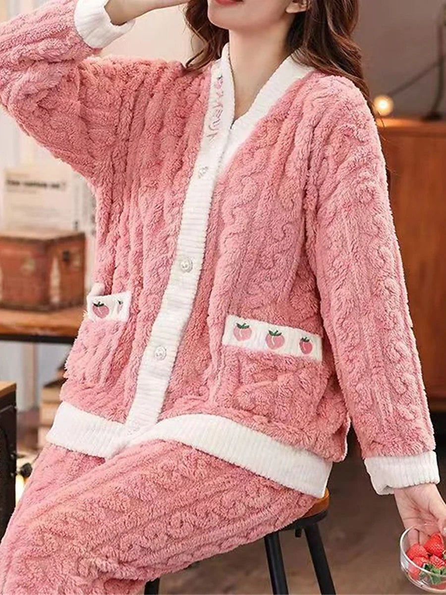 Fruit Plush Pink Fleece Pajama Set