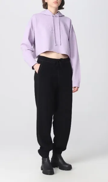 Ganni  |Long Sleeves Plain Cotton Logo Cropped Tops