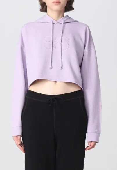 Ganni  |Long Sleeves Plain Cotton Logo Cropped Tops