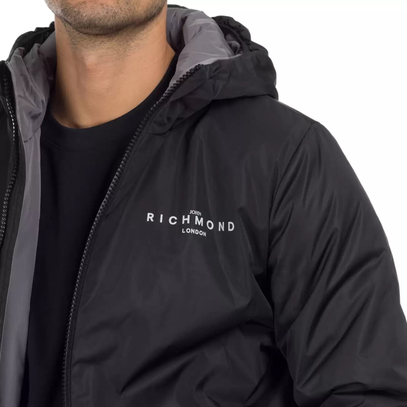 Giacca reversibile RICHMOND X con cappuccio zip logo bicolor nero/marrone