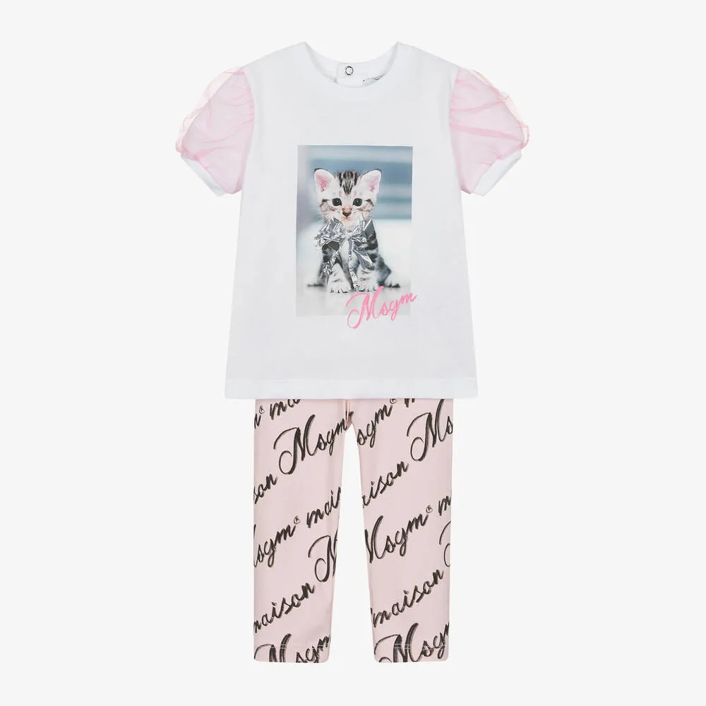 Girls Pink Cotton Leggings Set