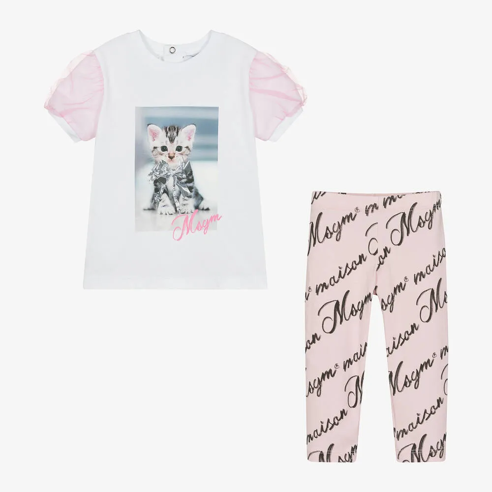 Girls Pink Cotton Leggings Set