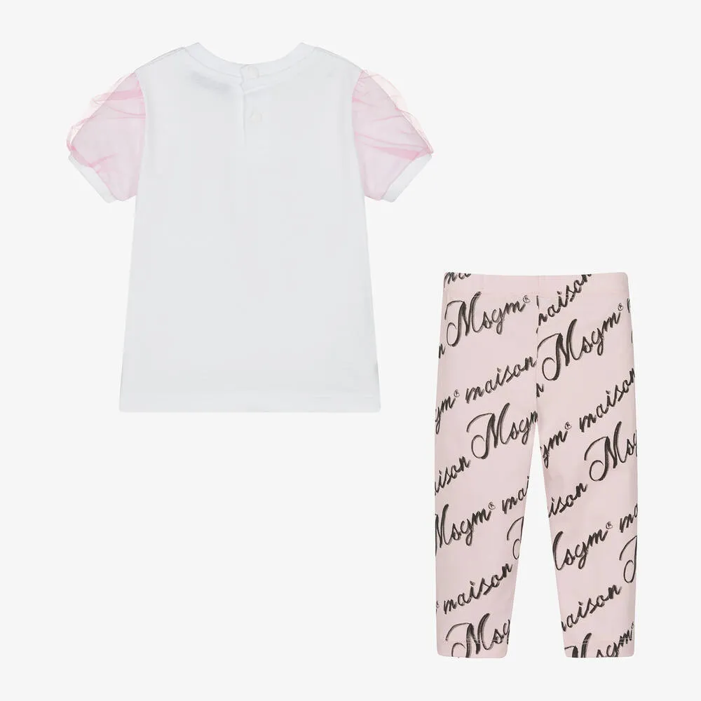 Girls Pink Cotton Leggings Set