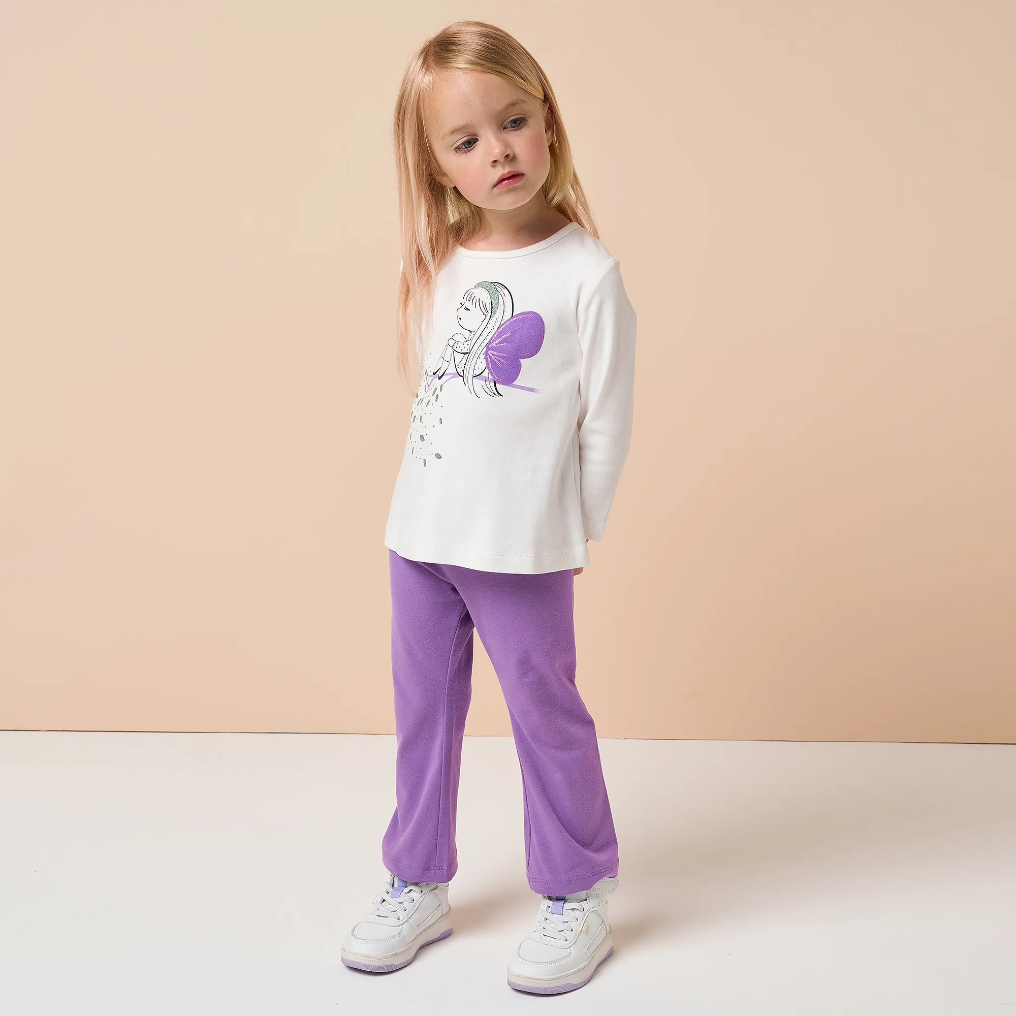 Girls Purple Cotton Leggings Set