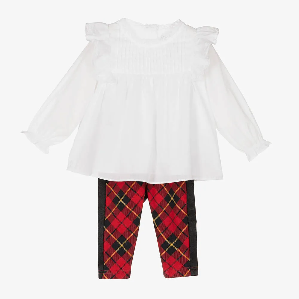 Girls Red Tartan Leggings Set