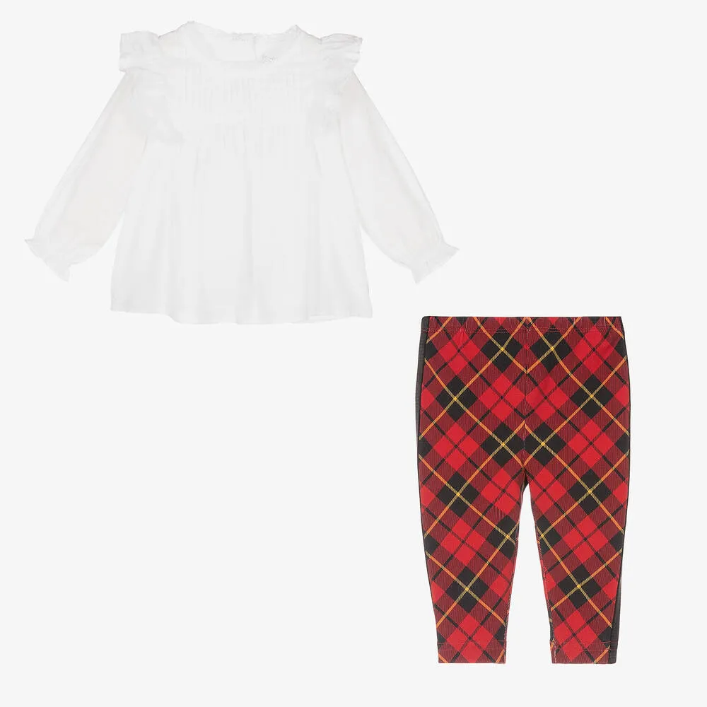 Girls Red Tartan Leggings Set