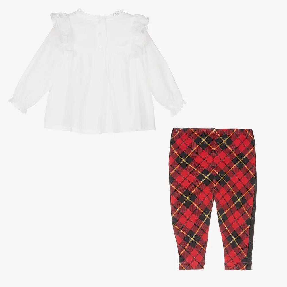 Girls Red Tartan Leggings Set