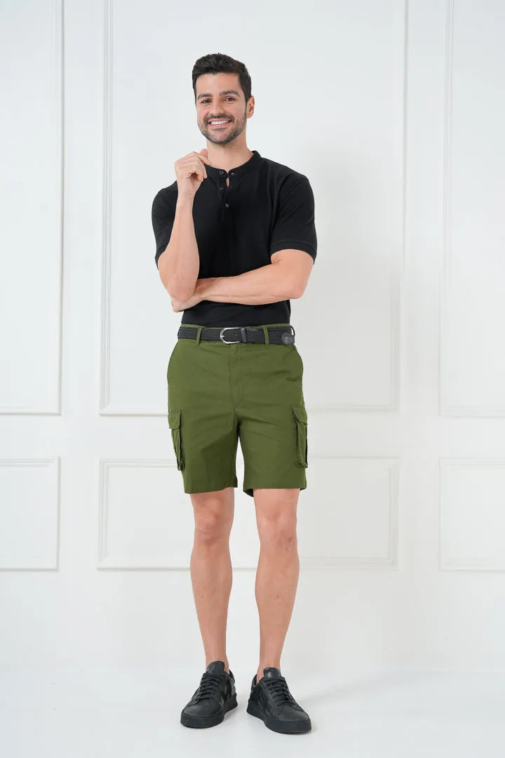 Green Ripstop Textured Cargo Shorts