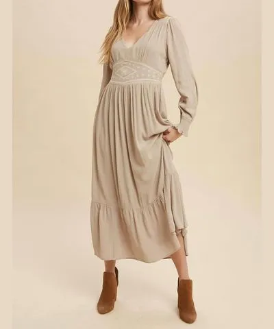 IN-LOOM Laura Embroidered Maxi Dress In Taupe