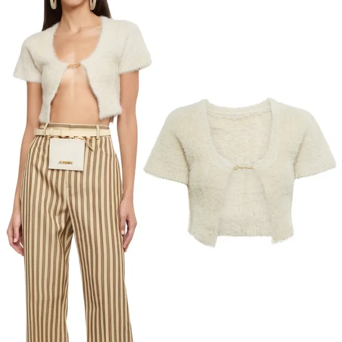 JACQUEMUS  |Casual Style Long Sleeves Plain Logo Cropped Tops Cardigans