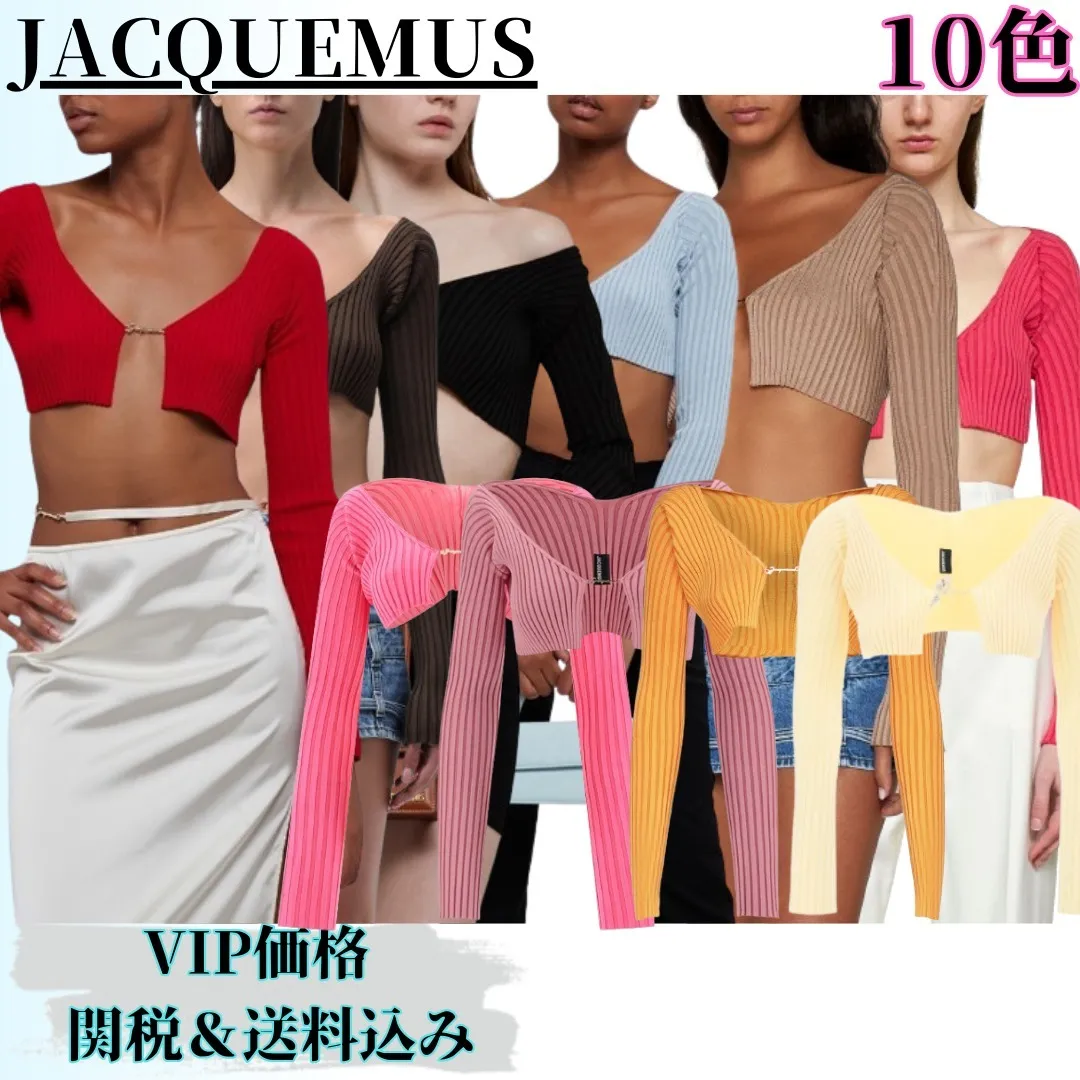 JACQUEMUS  |Long Sleeves Plain Logo Cropped Tops Cardigans