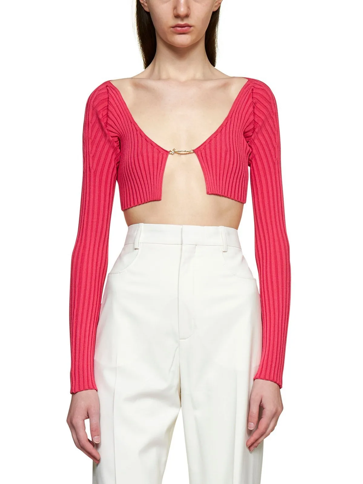 JACQUEMUS  |Long Sleeves Plain Logo Cropped Tops Cardigans