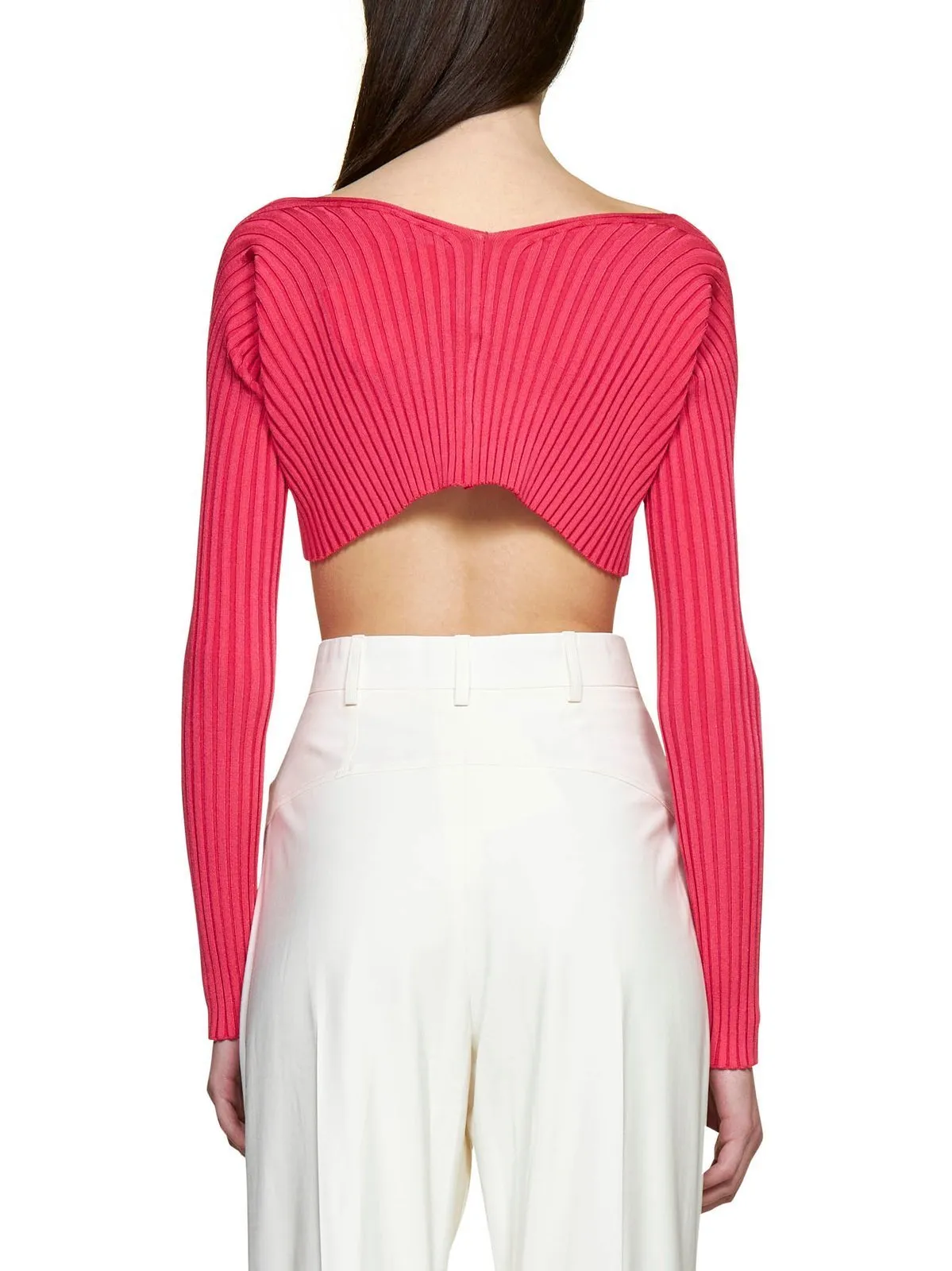 JACQUEMUS  |Long Sleeves Plain Logo Cropped Tops Cardigans