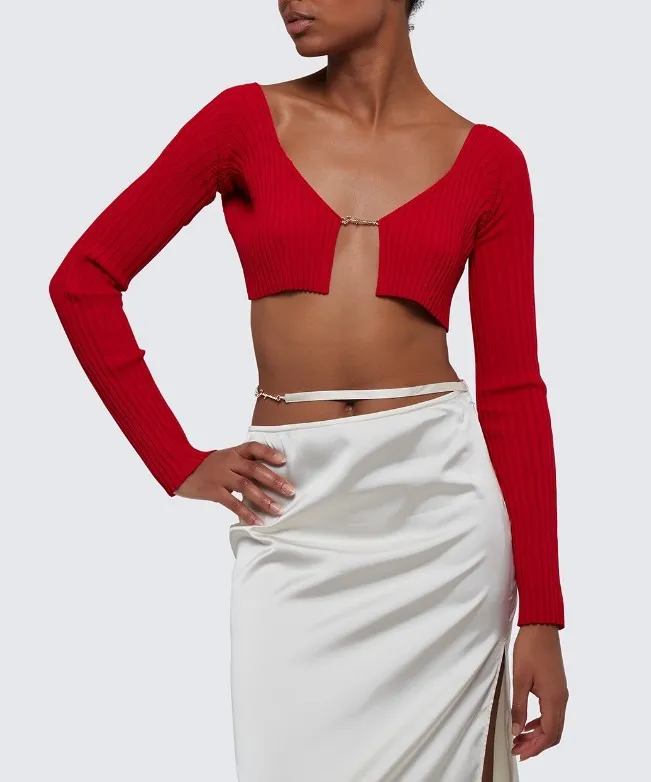 JACQUEMUS  |Long Sleeves Plain Logo Cropped Tops Cardigans