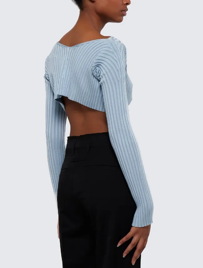 JACQUEMUS  |Long Sleeves Plain Logo Cropped Tops Cardigans