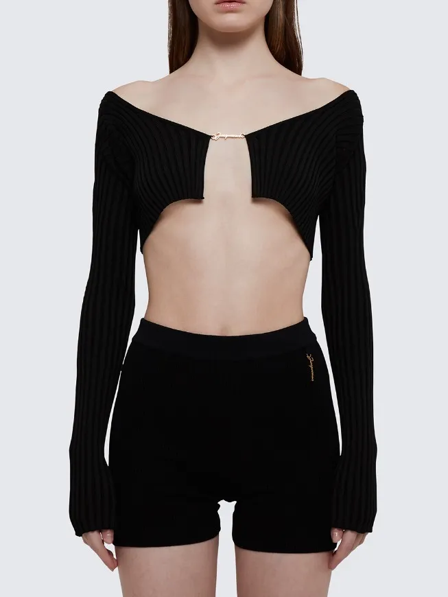 JACQUEMUS  |Long Sleeves Plain Logo Cropped Tops Cardigans