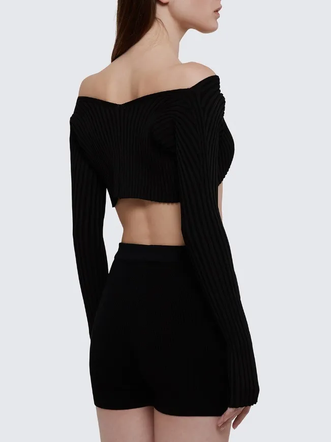 JACQUEMUS  |Long Sleeves Plain Logo Cropped Tops Cardigans