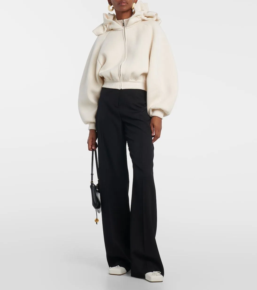 JACQUEMUS  |Wool Long Sleeves Plain Cotton Puff Sleeves Cropped Tops