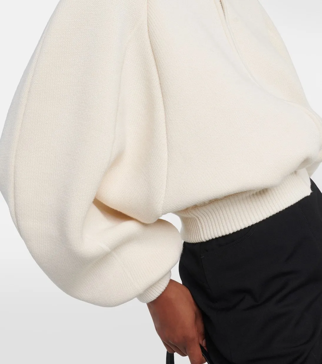 JACQUEMUS  |Wool Long Sleeves Plain Cotton Puff Sleeves Cropped Tops