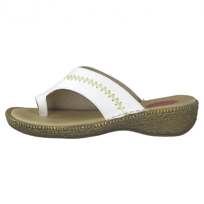 Jana  Womens 8-27111-28 100 Comfort White Toe Loop Leather Sandals