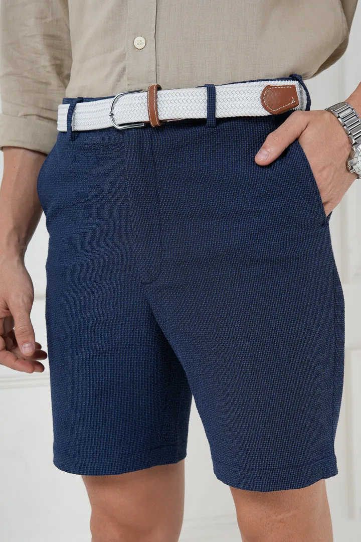 Jodhpur Blue Seersucker Checks Chino Shorts