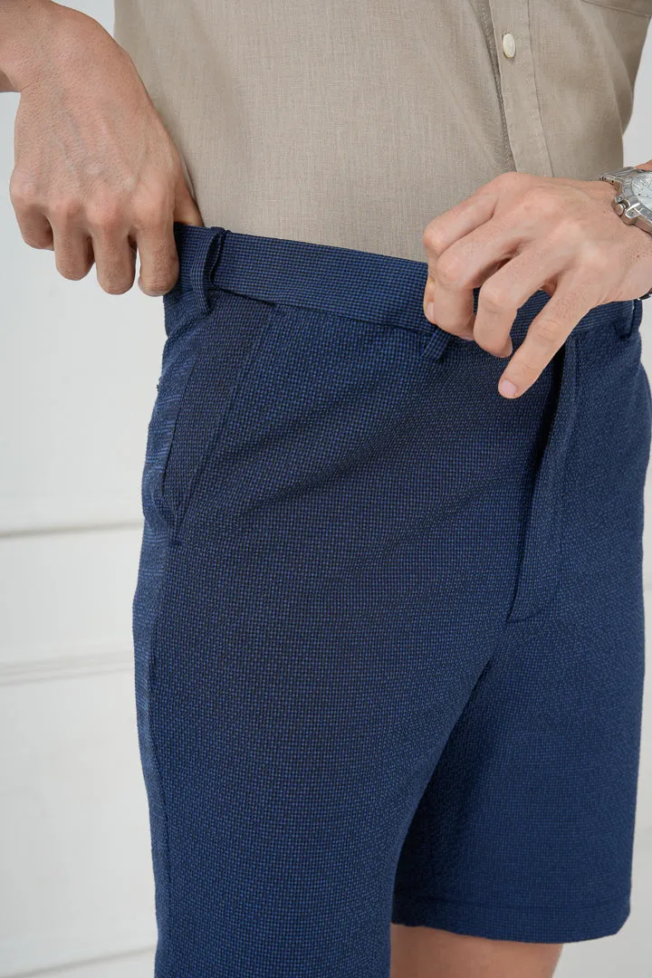 Jodhpur Blue Seersucker Checks Chino Shorts