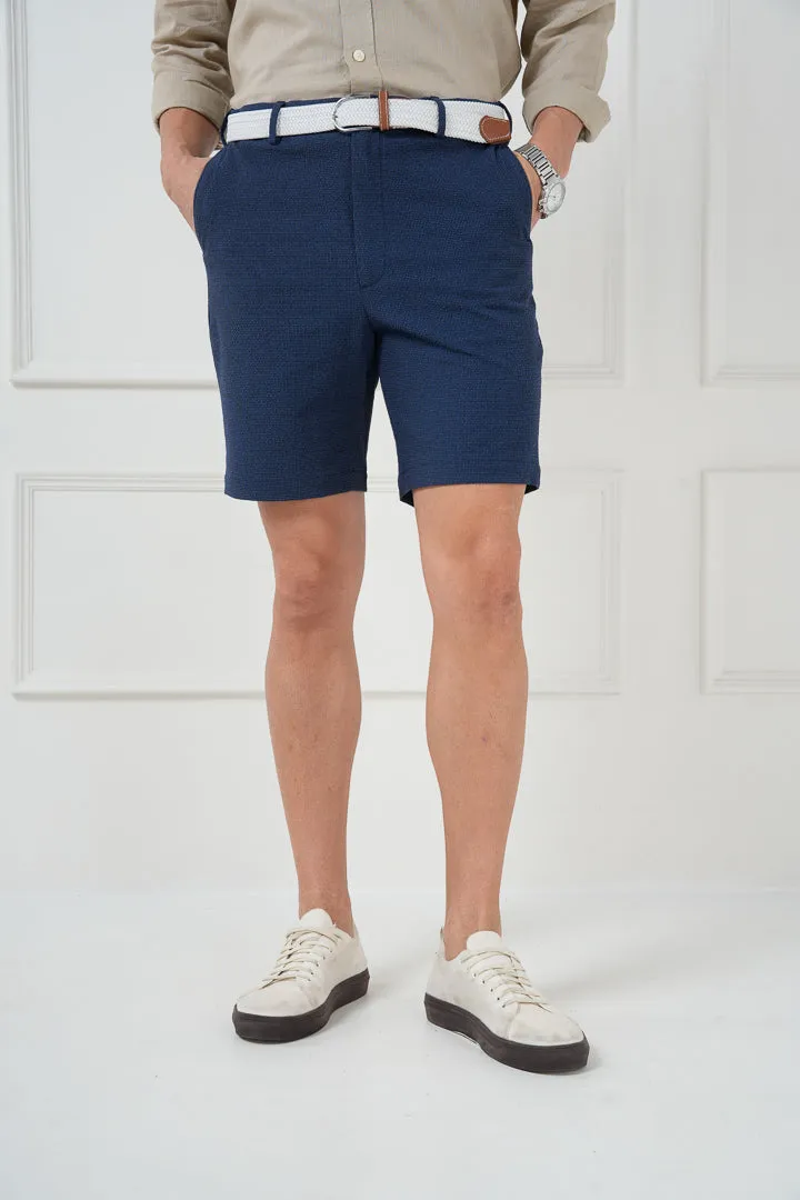 Jodhpur Blue Seersucker Checks Chino Shorts