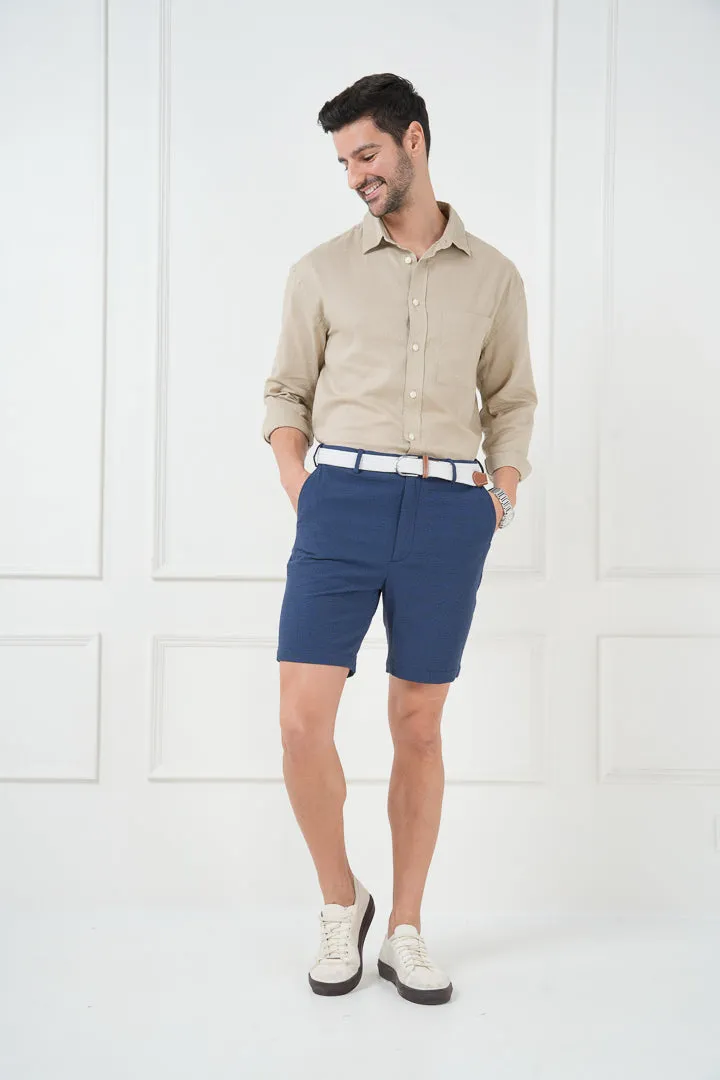 Jodhpur Blue Seersucker Checks Chino Shorts