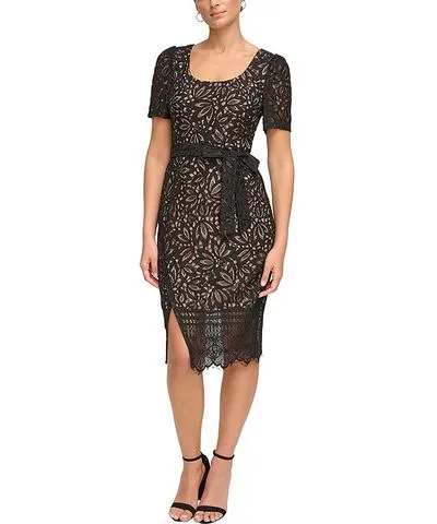 kensie Womens Lace Midi Sheath Dress